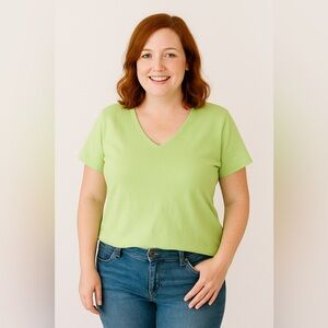 Woman Within Green Short Sleeve V Neck Tee 1X